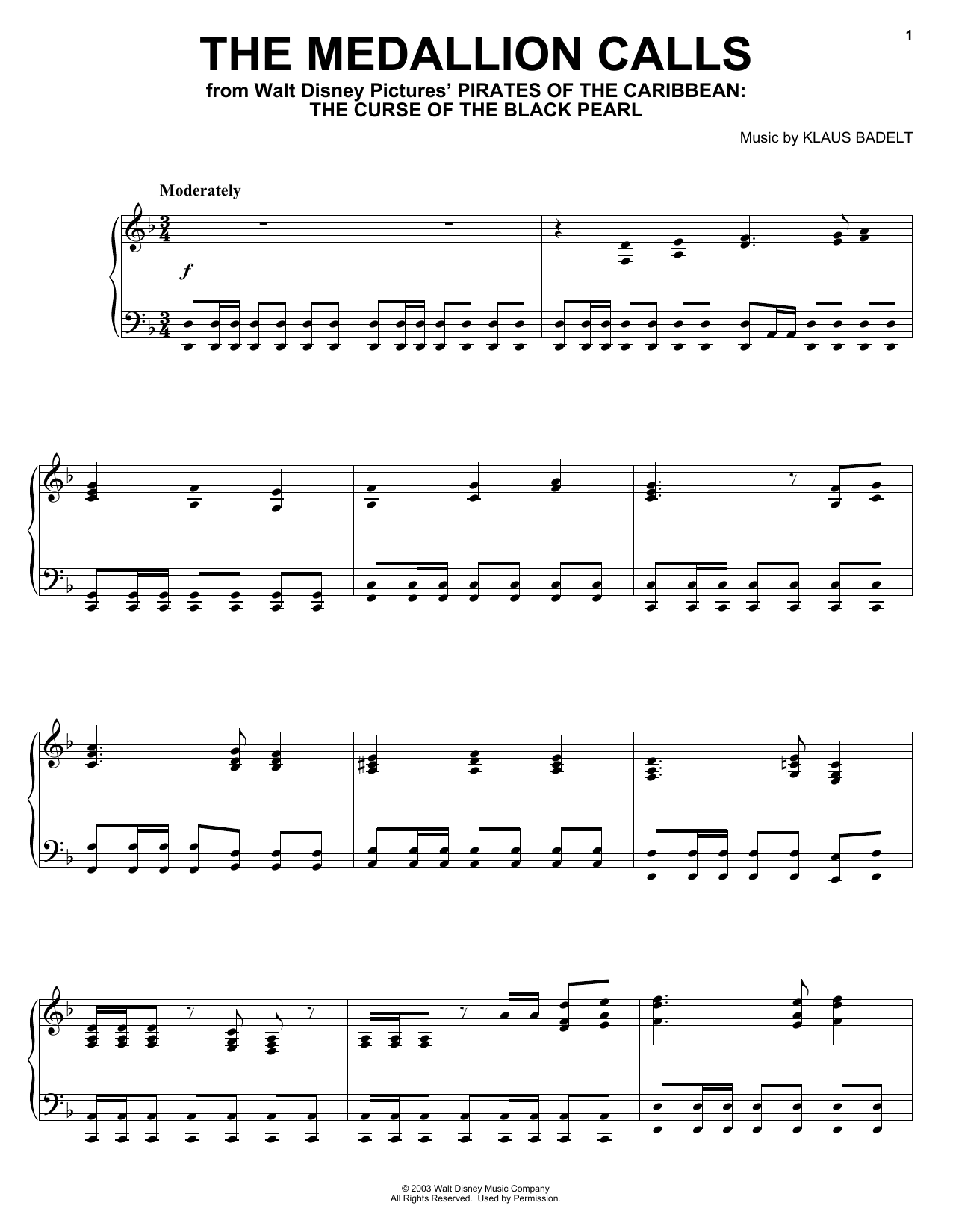 Klaus Badelt The Medallion Calls Sheet Music Notes & Chords for Easy Guitar Tab - Download or Print PDF