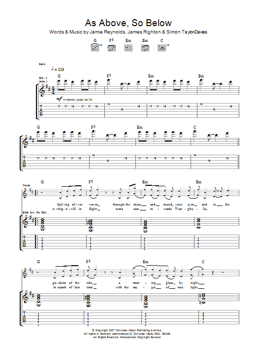 Klaxons As Above So Below Sheet Music Notes & Chords for Guitar Tab - Download or Print PDF