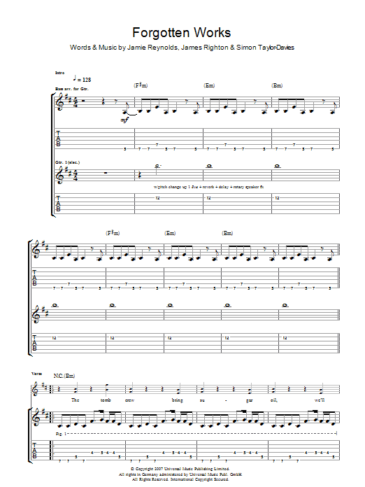 Klaxons Forgotten Works Sheet Music Notes & Chords for Guitar Tab - Download or Print PDF