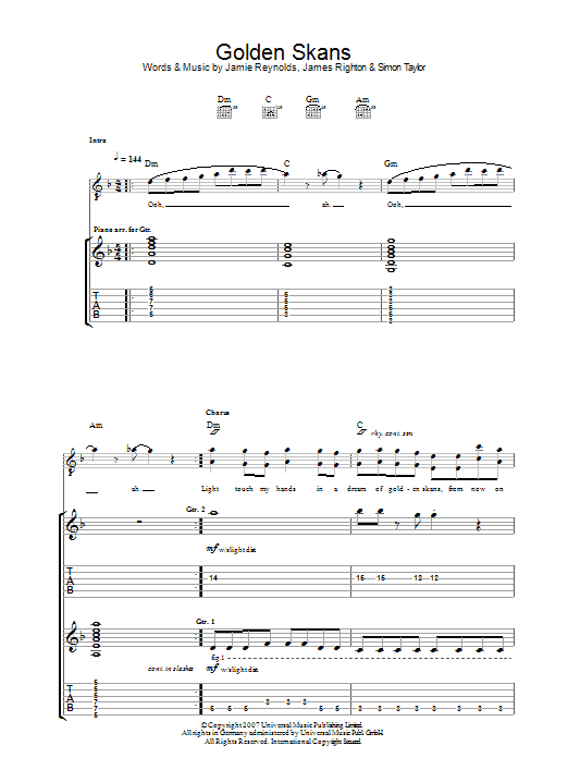 Klaxons Golden Skans Sheet Music Notes & Chords for Piano, Vocal & Guitar - Download or Print PDF