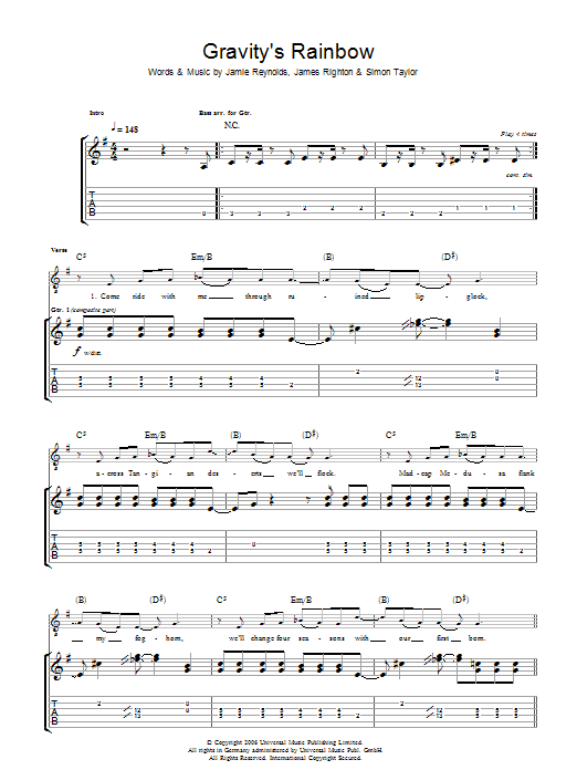 Klaxons Gravity's Rainbow Sheet Music Notes & Chords for Guitar Tab - Download or Print PDF