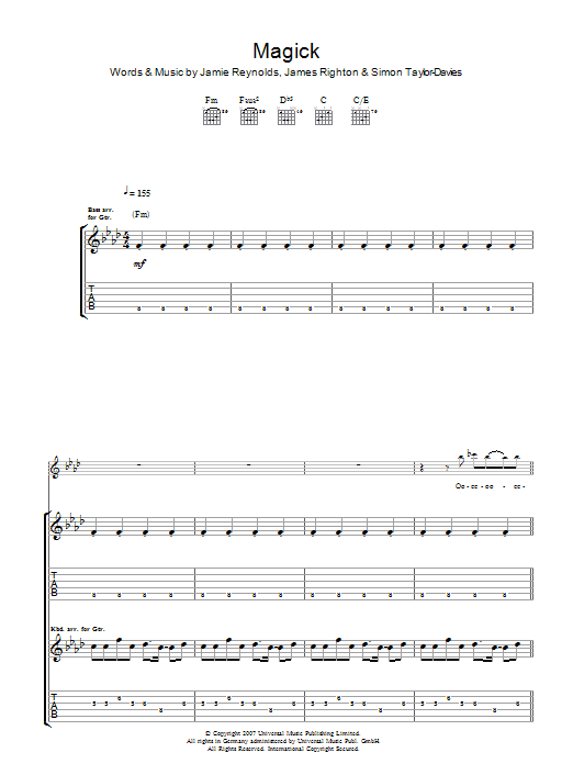 Klaxons Magick Sheet Music Notes & Chords for Guitar Tab - Download or Print PDF