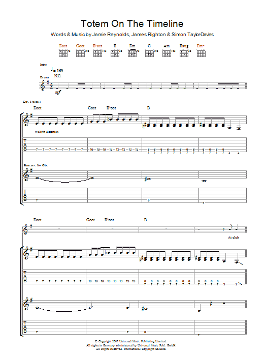 Klaxons Totem On The Timeline Sheet Music Notes & Chords for Guitar Tab - Download or Print PDF