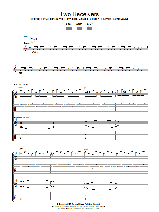 Klaxons Two Receivers Sheet Music Notes & Chords for Guitar Tab - Download or Print PDF