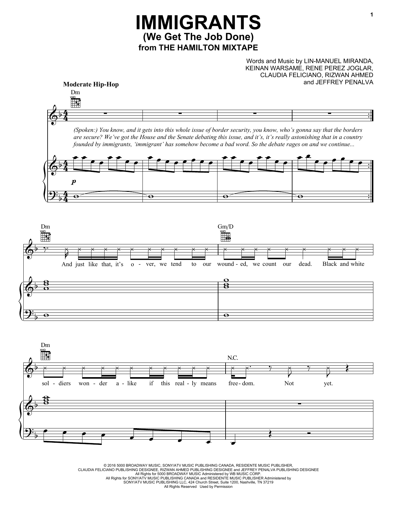 K'NAAN, Snow Tha Product, Riz MC, Residente Immigrants (We Get The Job Done) Sheet Music Notes & Chords for Piano, Vocal & Guitar (Right-Hand Melody) - Download or Print PDF
