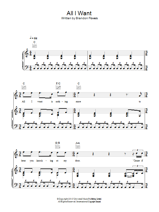 Kodaline All I Want Sheet Music Notes & Chords for Piano Solo - Download or Print PDF