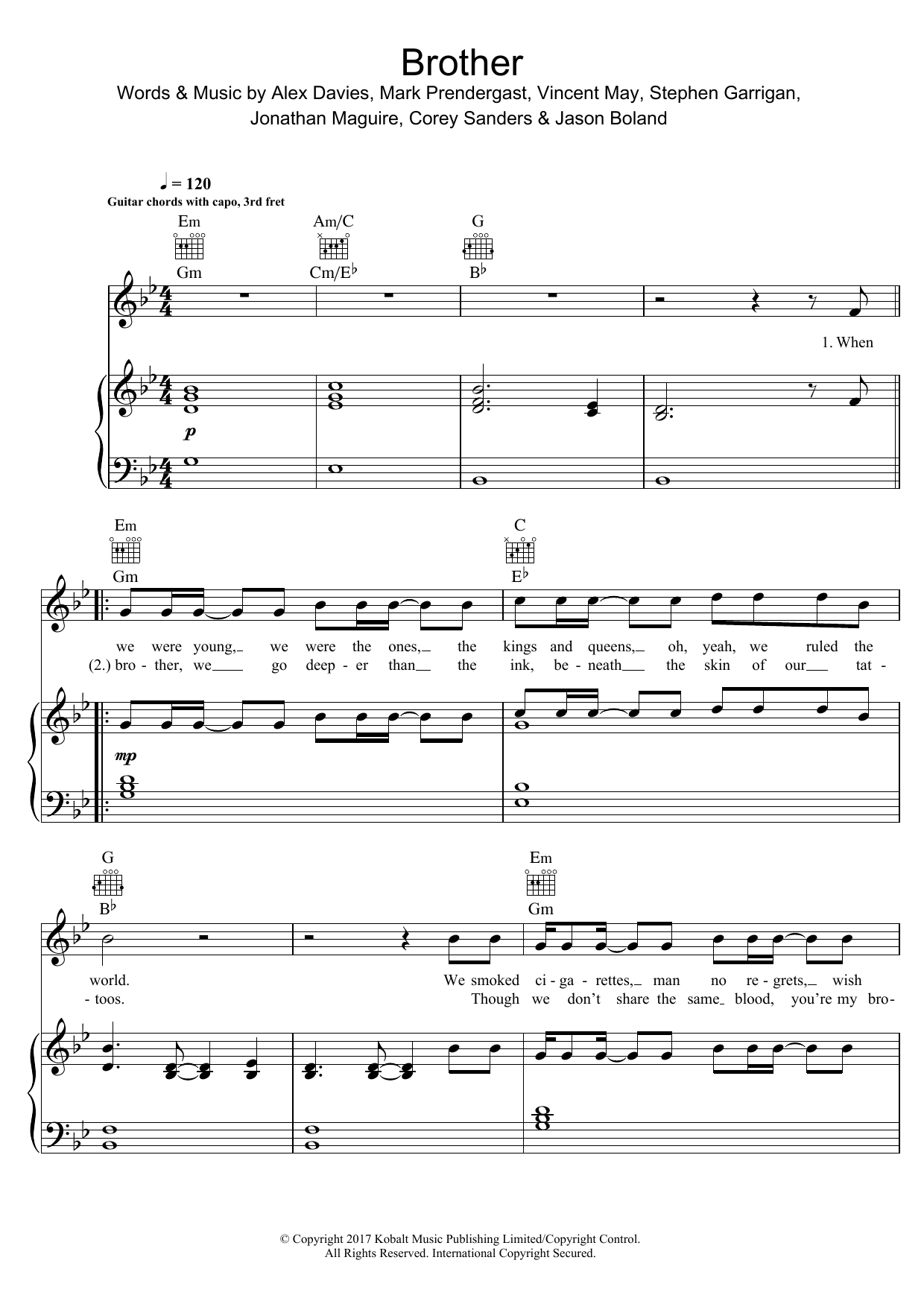 Kodaline Brother Sheet Music Notes & Chords for Piano, Vocal & Guitar (Right-Hand Melody) - Download or Print PDF