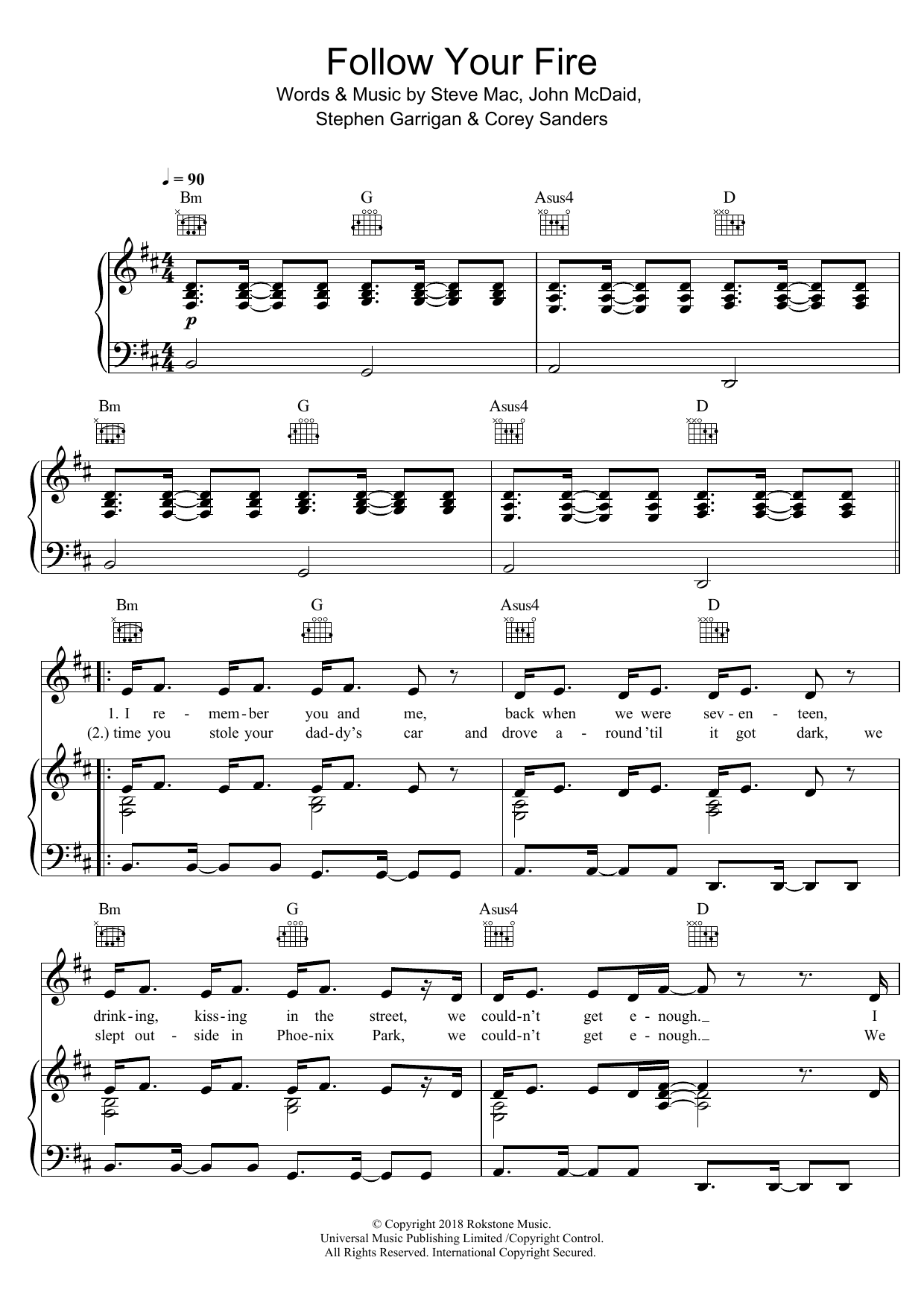 Kodaline Follow Your Fire Sheet Music Notes & Chords for Piano, Vocal & Guitar (Right-Hand Melody) - Download or Print PDF