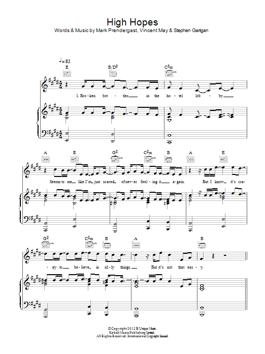 Kodaline High Hopes Sheet Music Notes & Chords for Piano, Vocal & Guitar (Right-Hand Melody) - Download or Print PDF