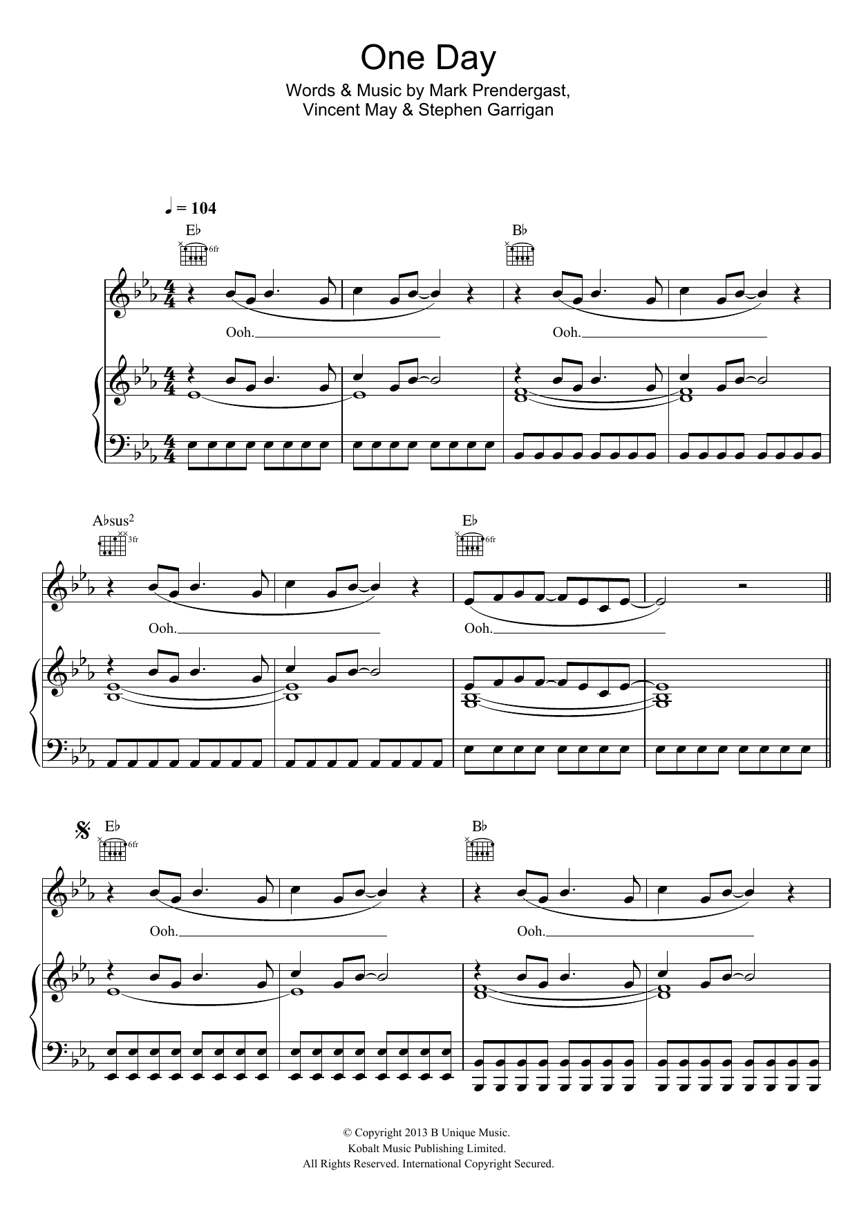 Kodaline One Day Sheet Music Notes & Chords for Piano, Vocal & Guitar (Right-Hand Melody) - Download or Print PDF