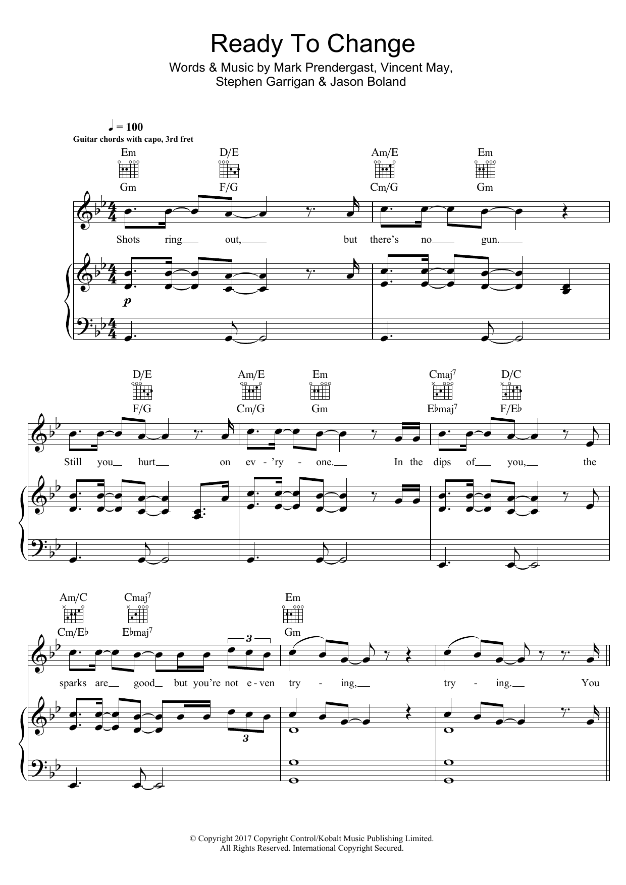 Kodaline Ready To Change Sheet Music Notes & Chords for Piano, Vocal & Guitar (Right-Hand Melody) - Download or Print PDF