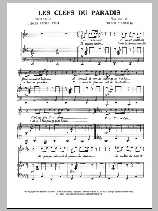Koeurs Les Clefs Du Paradis Sheet Music Notes & Chords for Piano & Vocal - Download or Print PDF