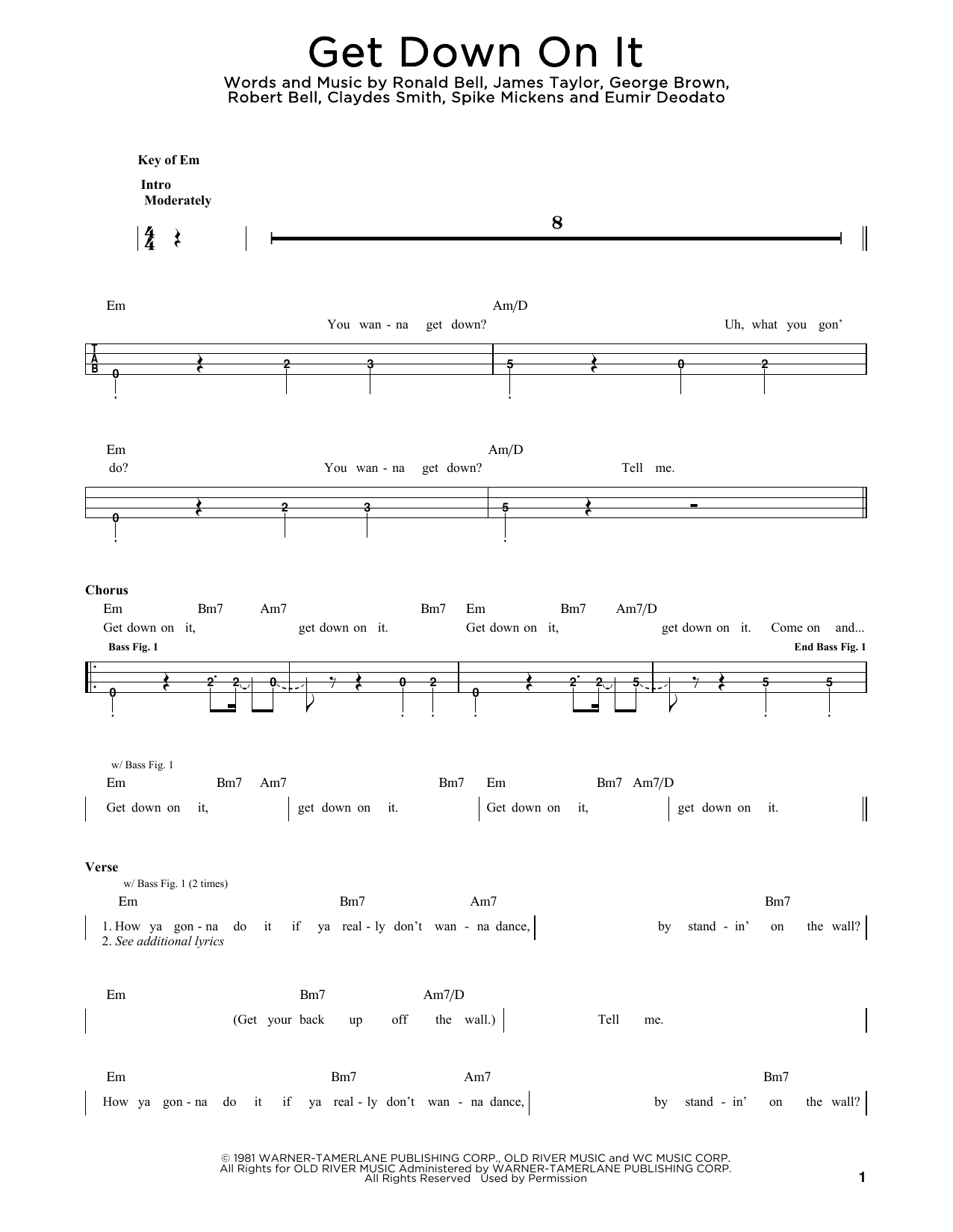 Kool & The Gang Get Down On It Sheet Music Notes & Chords for Easy Bass Tab - Download or Print PDF