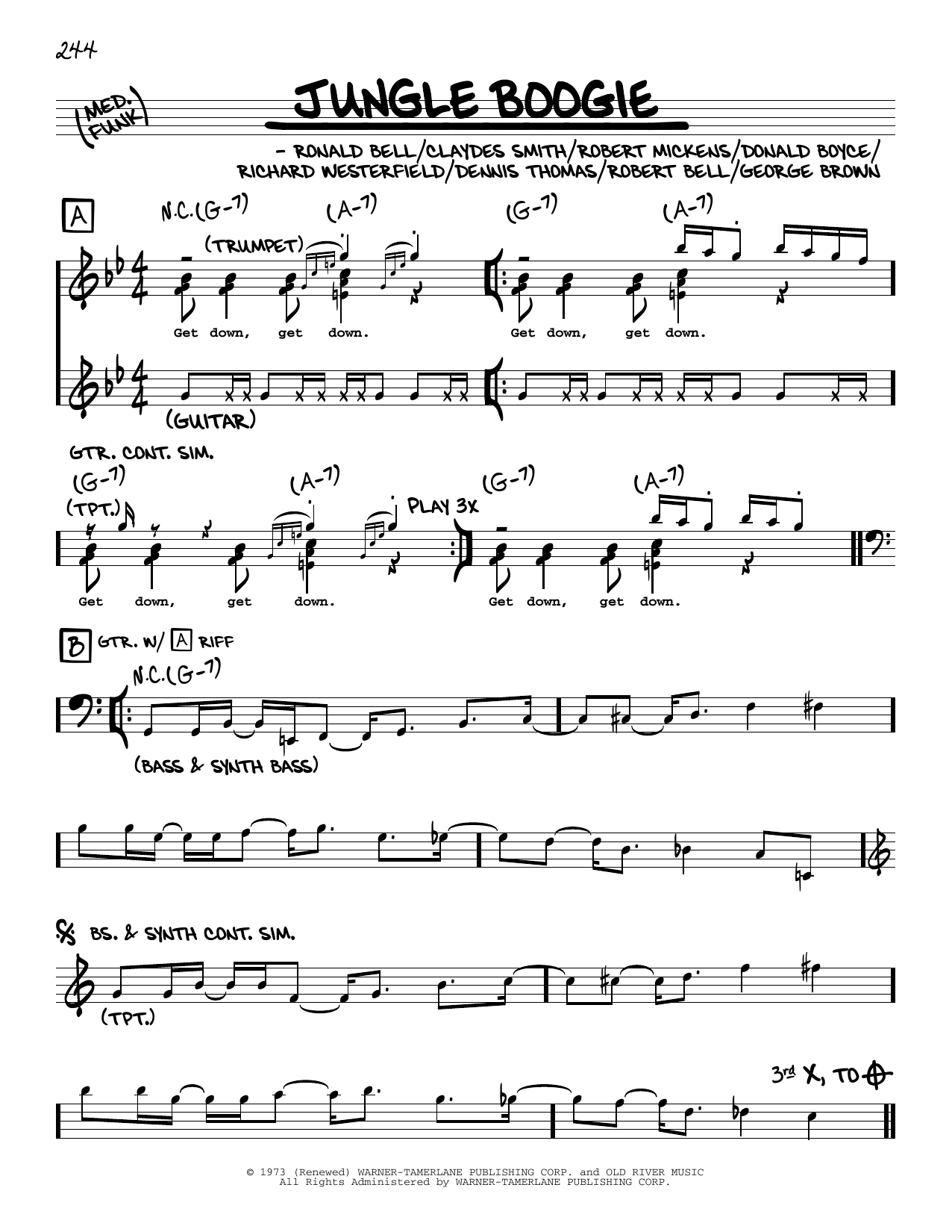 Kool & The Gang Jungle Boogie Sheet Music Notes & Chords for Real Book – Melody & Chords - Download or Print PDF