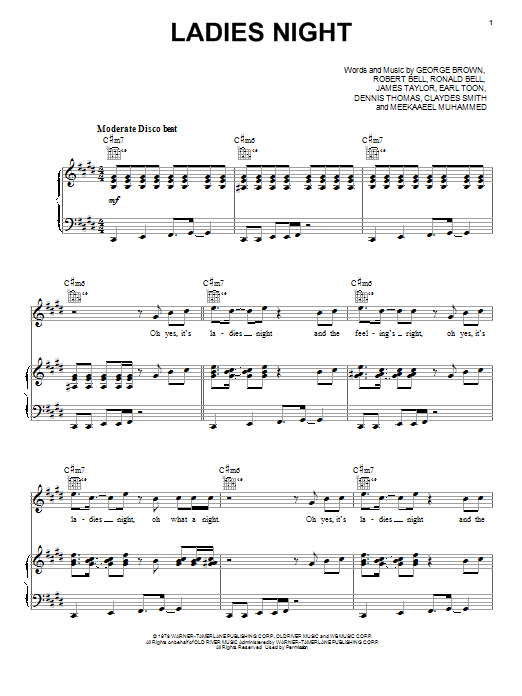 Kool & The Gang Ladies Night Sheet Music Notes & Chords for Piano, Vocal & Guitar (Right-Hand Melody) - Download or Print PDF