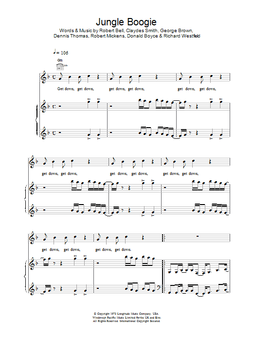 Kool And The Gang Jungle Boogie Sheet Music Notes & Chords for Piano, Vocal & Guitar (Right-Hand Melody) - Download or Print PDF