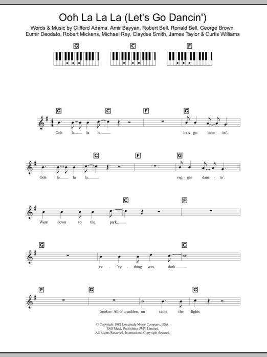 Kool And The Gang Ooh La La La (Let's Go Dancin') Sheet Music Notes & Chords for Keyboard - Download or Print PDF