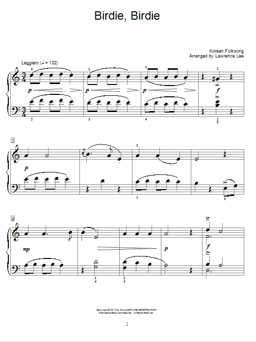 Korean Folksong Birdie, Birdie Sheet Music Notes & Chords for Educational Piano - Download or Print PDF