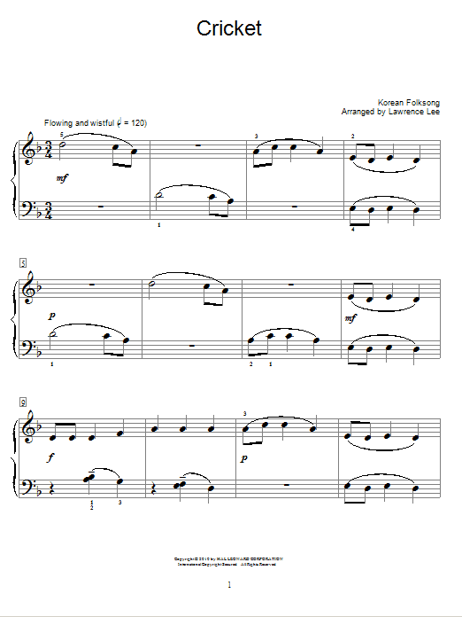 Korean Folksong Cricket Sheet Music Notes & Chords for Educational Piano - Download or Print PDF