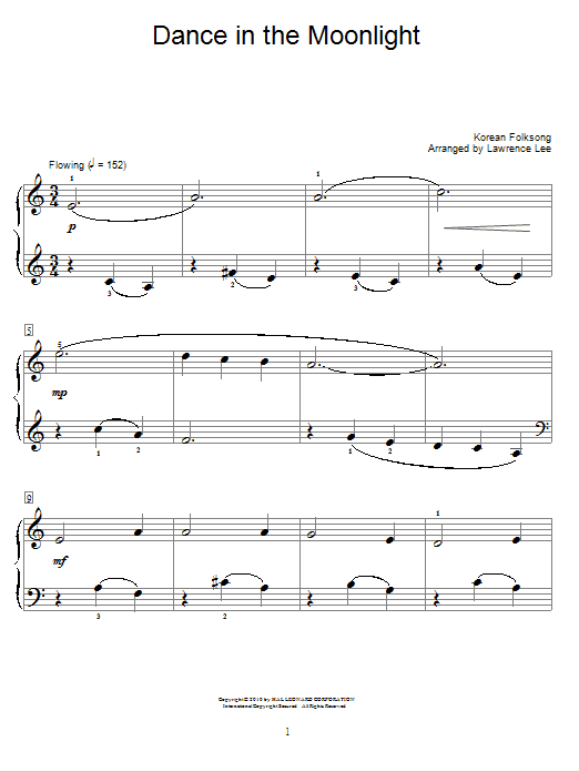 Korean Folksong Dance In The Moonlight Sheet Music Notes & Chords for Educational Piano - Download or Print PDF