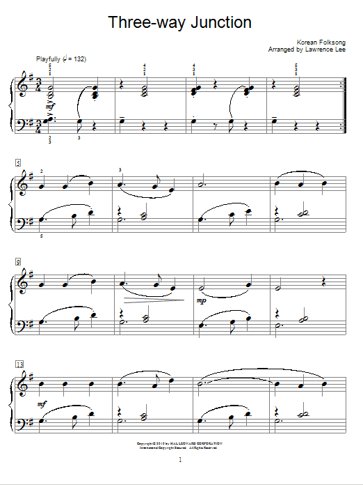 Korean Folksong Three-Way Junction Sheet Music Notes & Chords for Educational Piano - Download or Print PDF