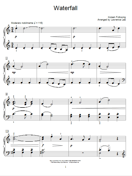 Korean Folksong Waterfall Sheet Music Notes & Chords for Educational Piano - Download or Print PDF