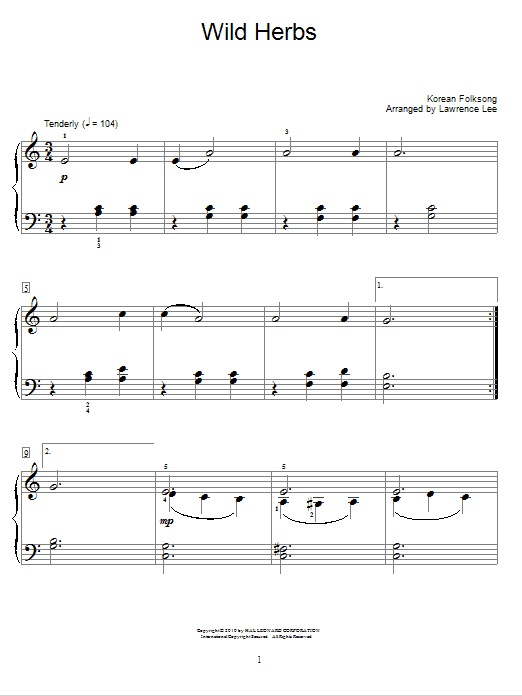 Korean Folksong Wild Herbs Sheet Music Notes & Chords for Educational Piano - Download or Print PDF