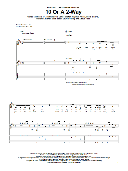 Korn 10 Or A 2-Way Sheet Music Notes & Chords for Guitar Tab - Download or Print PDF