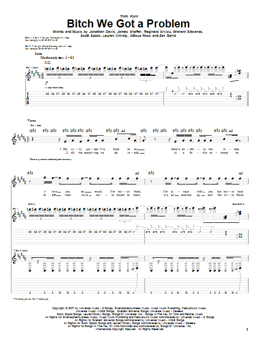 Korn Bitch We Got A Problem Sheet Music Notes & Chords for Guitar Tab - Download or Print PDF