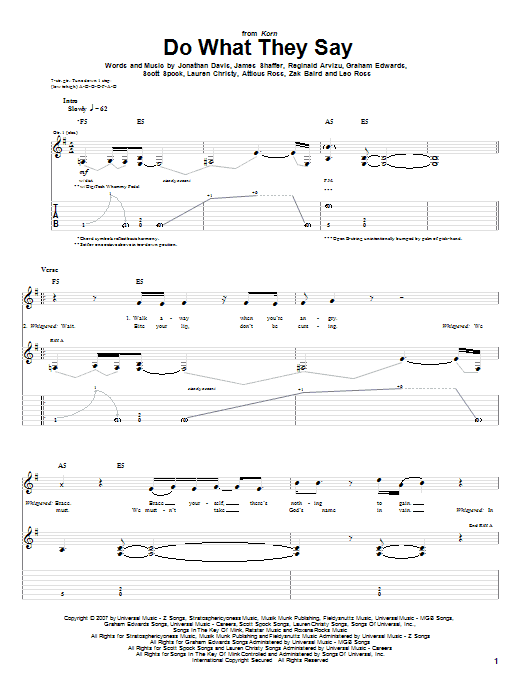 Korn Do What They Say Sheet Music Notes & Chords for Guitar Tab - Download or Print PDF