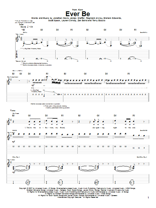 Korn Ever Be Sheet Music Notes & Chords for Guitar Tab - Download or Print PDF