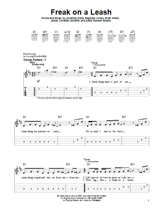Korn Freak On A Leash Sheet Music Notes & Chords for Guitar Tab - Download or Print PDF