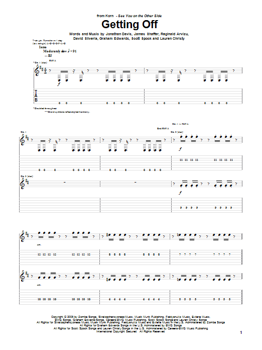 Korn Getting Off Sheet Music Notes & Chords for Guitar Tab - Download or Print PDF