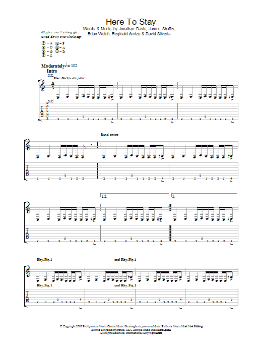 Korn Here To Stay Sheet Music Notes & Chords for Guitar Tab Play-Along - Download or Print PDF