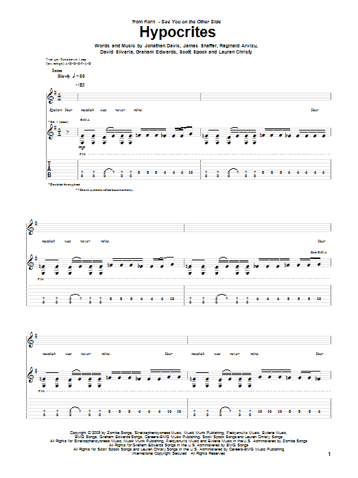 Korn Hypocrites Sheet Music Notes & Chords for Guitar Tab - Download or Print PDF