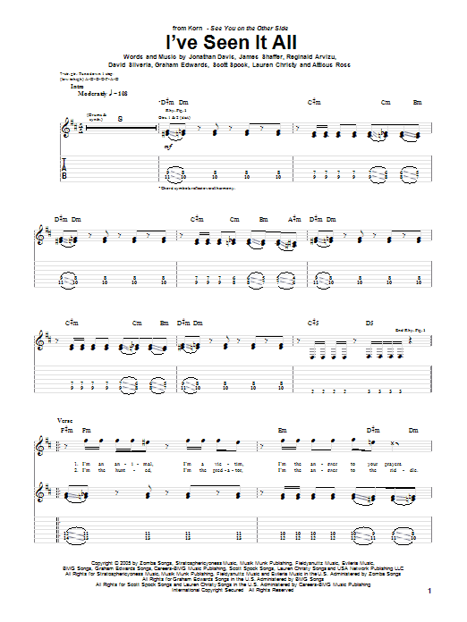 Korn I've Seen It All Sheet Music Notes & Chords for Guitar Tab - Download or Print PDF