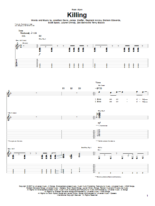 Korn Killing Sheet Music Notes & Chords for Guitar Tab - Download or Print PDF