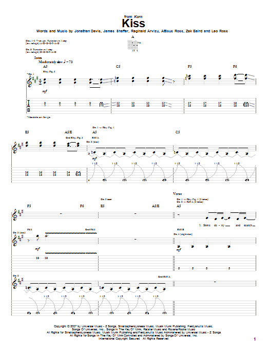 Korn Kiss Sheet Music Notes & Chords for Guitar Tab - Download or Print PDF