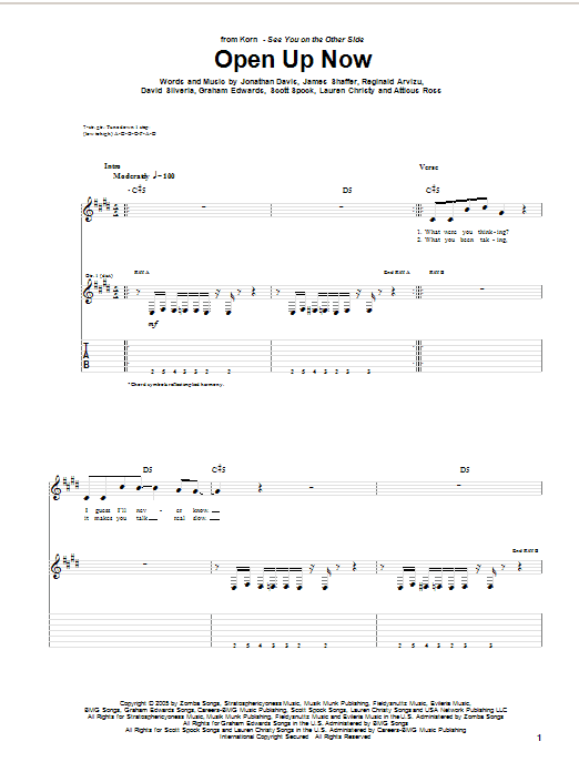 Korn Open Up Now Sheet Music Notes & Chords for Guitar Tab - Download or Print PDF