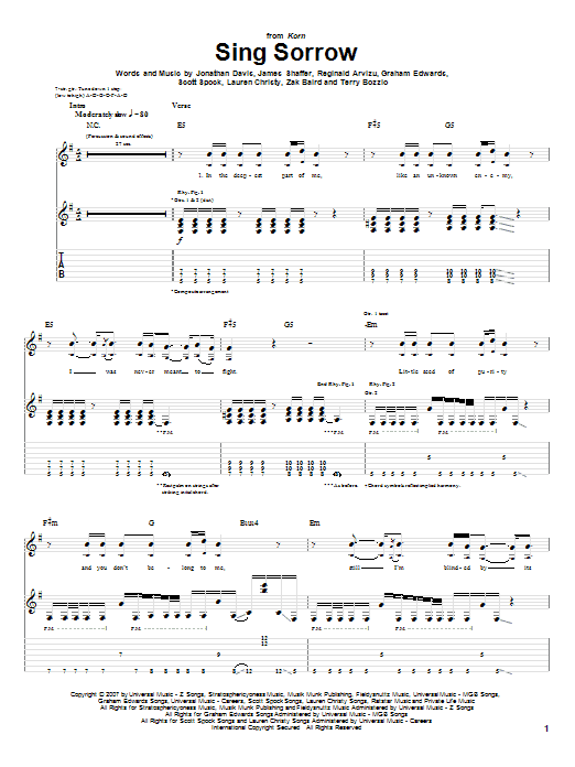 Korn Sing Sorrow Sheet Music Notes & Chords for Guitar Tab - Download or Print PDF