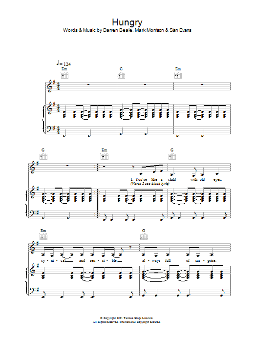 Kosheen Hungry Sheet Music Notes & Chords for Piano, Vocal & Guitar (Right-Hand Melody) - Download or Print PDF