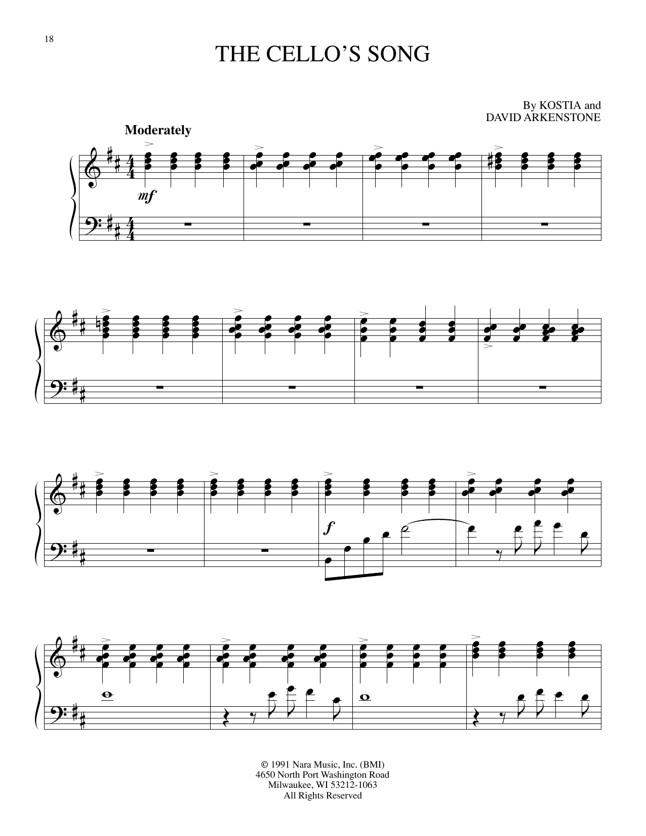 Kostia and David Arkenstone The Cello's Song Sheet Music Notes & Chords for Piano Solo - Download or Print PDF