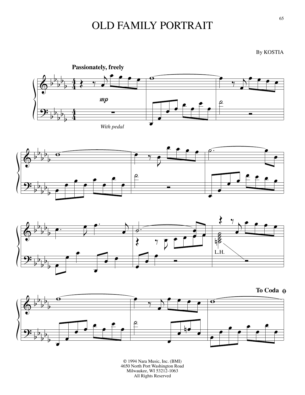Kostia Old Family Portrait Sheet Music Notes & Chords for Piano Solo - Download or Print PDF