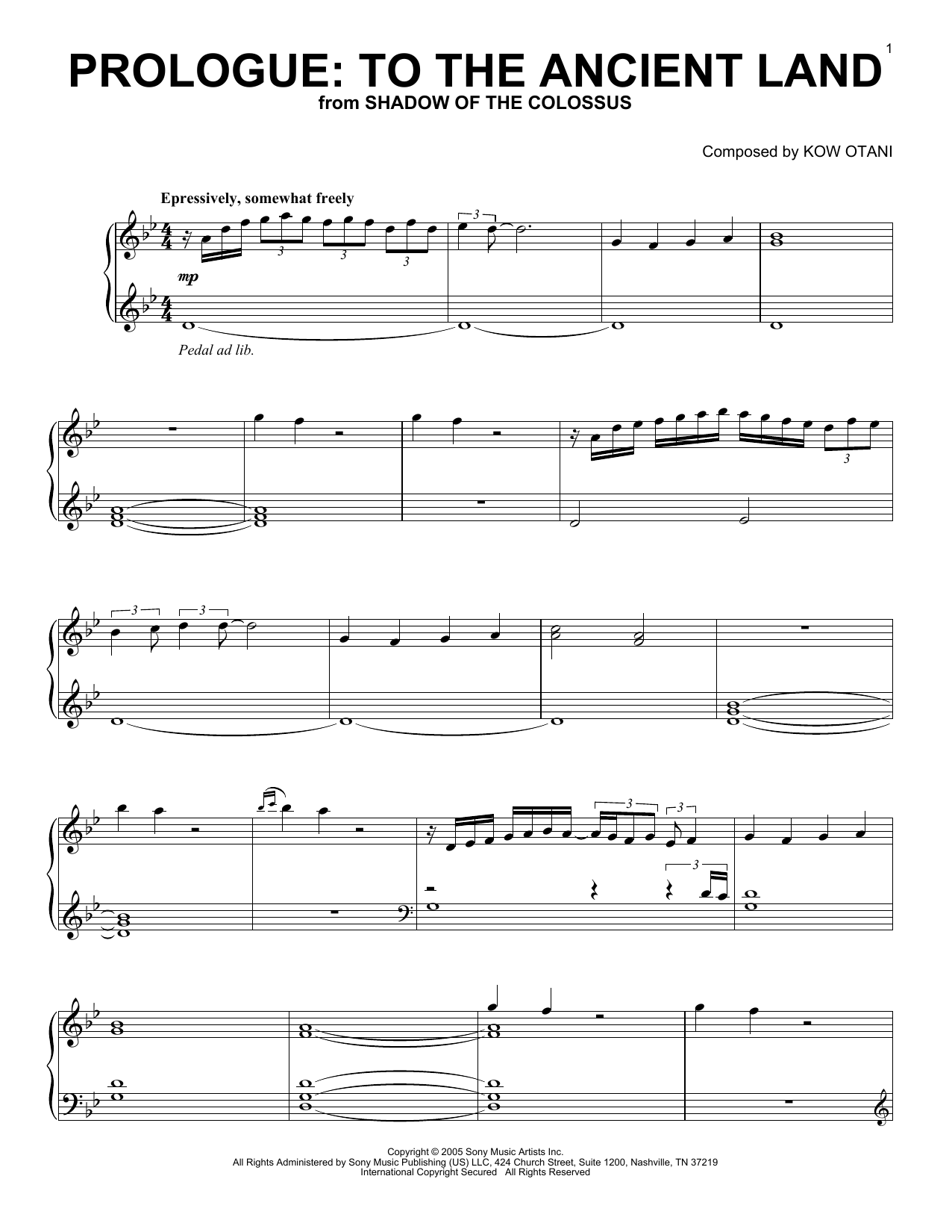 Kow Otani Prologue: To The Ancient Land (from Shadow Of The Colossus) Sheet Music Notes & Chords for Piano Solo - Download or Print PDF