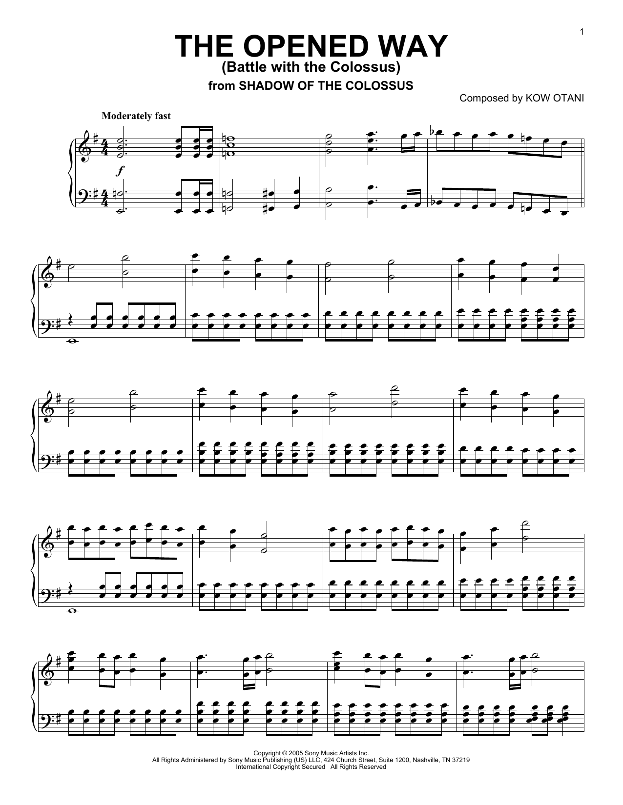 Kow Otani The Opened Way (Battle With The Colossus) (from Shadow Of The Colossus) Sheet Music Notes & Chords for Piano Solo - Download or Print PDF