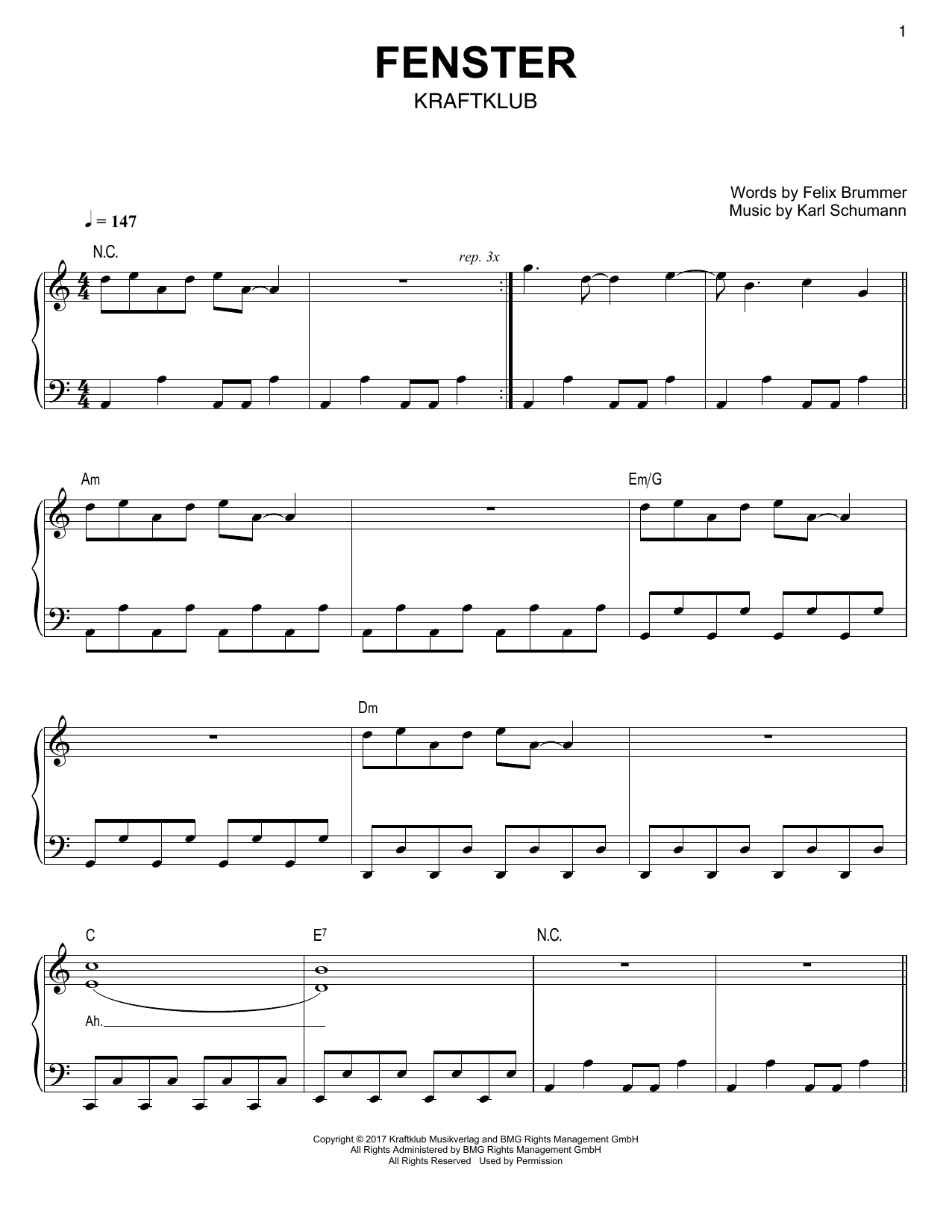 Kraftklub Fenster Sheet Music Notes & Chords for Easy Piano - Download or Print PDF