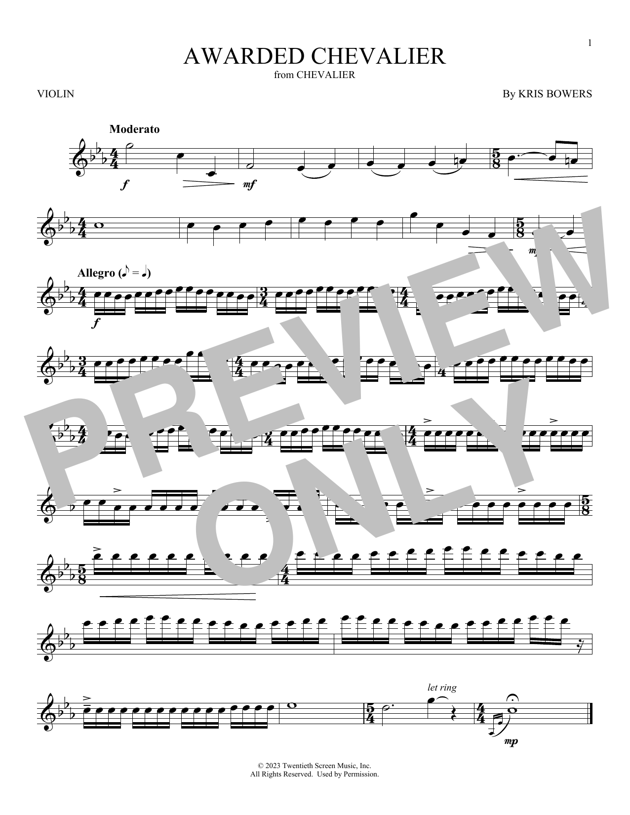 Kris Bowers Awarded Chevalier (from Chevalier) Sheet Music Notes & Chords for Violin Solo - Download or Print PDF