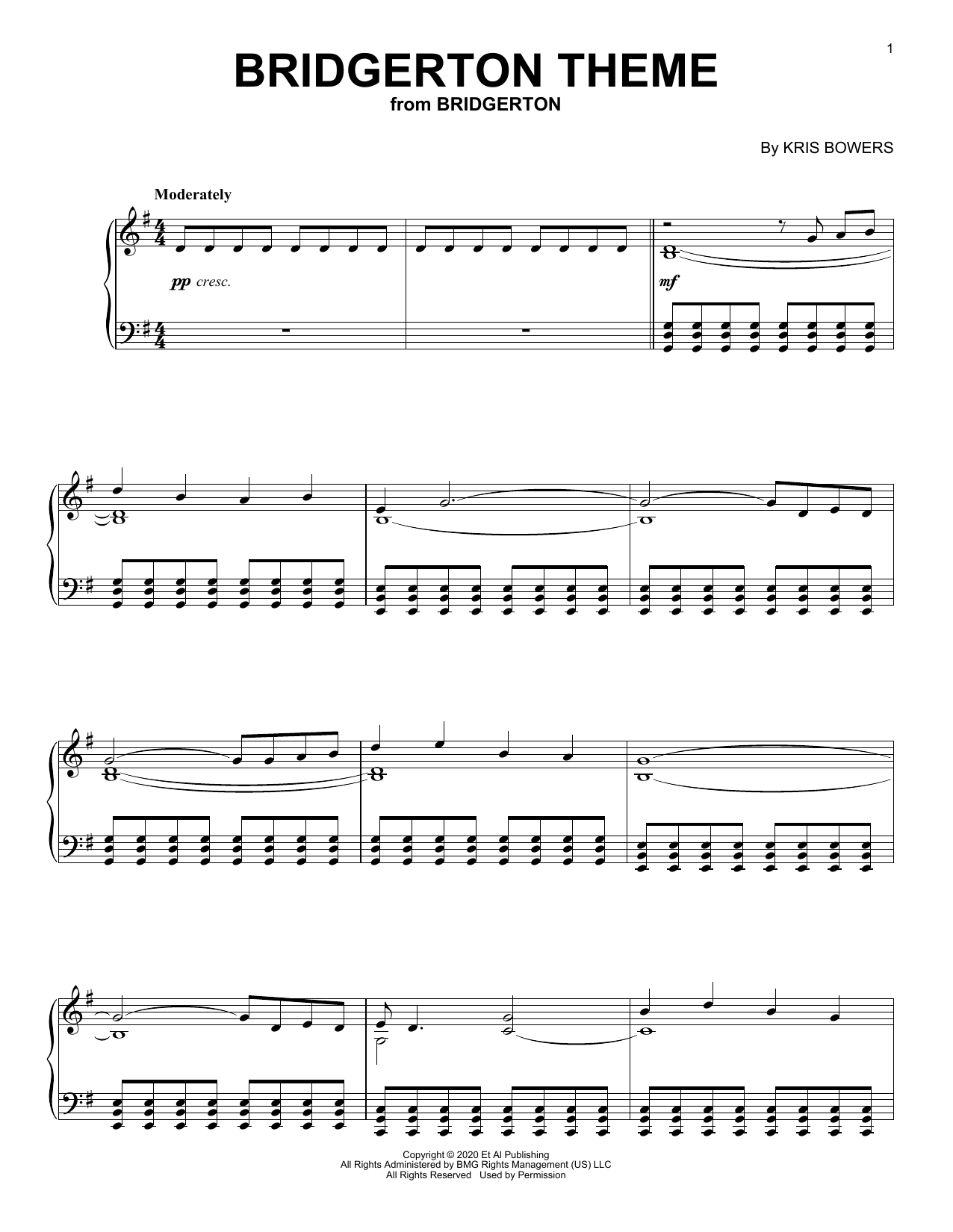Kris Bowers Bridgerton Theme (from the Netflix series Bridgerton) Sheet Music Notes & Chords for Piano Solo - Download or Print PDF