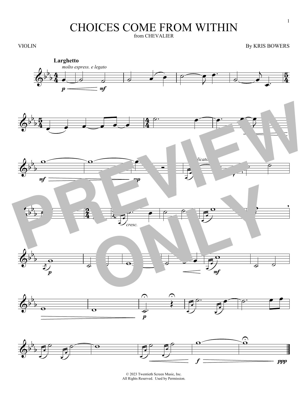 Kris Bowers Choices Come From Within (from Chevalier) Sheet Music Notes & Chords for Violin Solo - Download or Print PDF