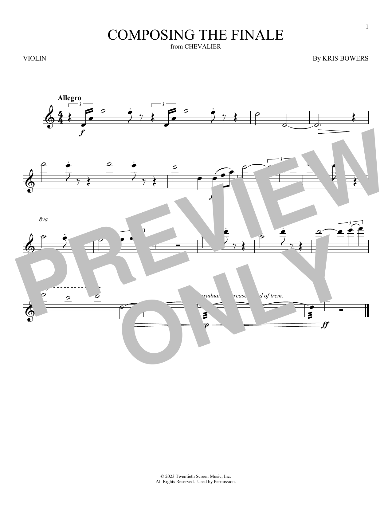 Kris Bowers Composing The Finale (from Chevalier) Sheet Music Notes & Chords for Violin Solo - Download or Print PDF Kris Bowers Composing The Finale (from Chevalier) Sheet Music Notes & Chords for Violin Solo - Download or Print PDF